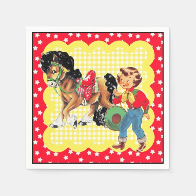 Western Cowgirl Kind mit Pferd Party Serviette (Vorderseite)