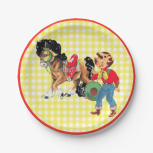 Western-Cowgirl-Kind mit PferdeParty Pappteller