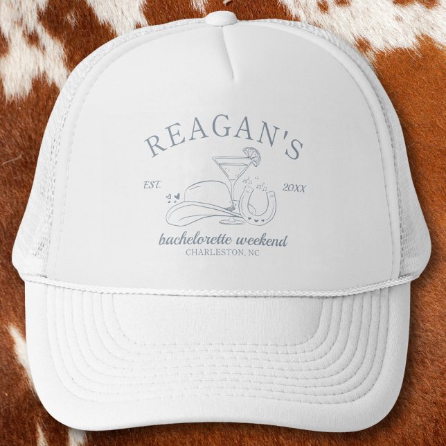 Western Cowgirl Niedlich Handgezeichneter Junggese Truckerkappe (cowgirl western bachelorette party hat costal cowgirl disco cowgirl girls weekend party favors bride)