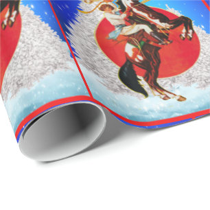 Western-Cowgirl-Pferd-Winterlandschaft Frohe Weihn Geschenkpapier
