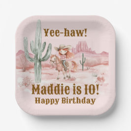 Western Cowgirl Pink Birthday Pappteller