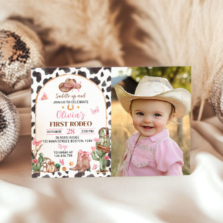 Western Cowgirl Pink Bow Birthday Foto Einladung