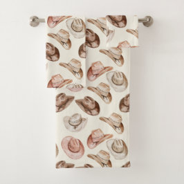 Western Cowgirl Pink Brown Hats Badhandtuch Set