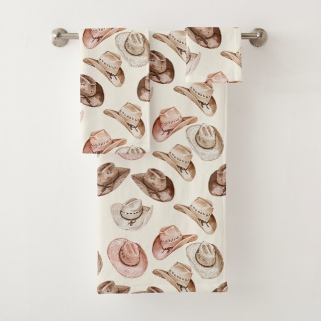 Western Cowgirl Pink Brown Hats Badhandtuch Set (Insitu)