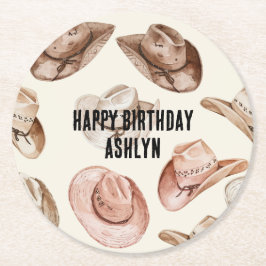 Western Cowgirl Pink Brown Hats Geburtstag Runder Pappuntersetzer