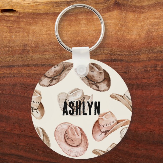 Western Cowgirl Pink Brown Hats Schlüsselanhänger (Vorderseite)