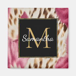 Western Cowgirl Pink Gold White Cowhid Magnet