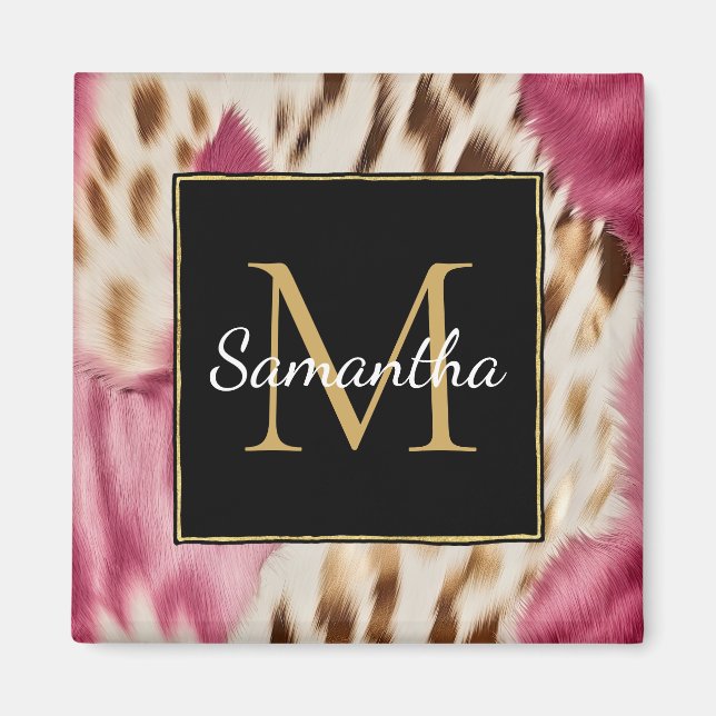 Western Cowgirl Pink Gold White Cowhid Magnet (Vorne)