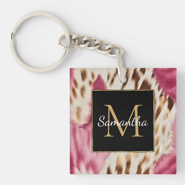 Western Cowgirl Pink Gold White Cowhid Schlüsselanhänger (Vorderseite)