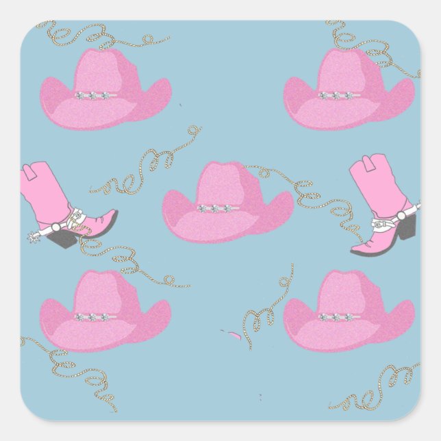 Western Cowgirl Pink Hat and Boots Quadratischer Aufkleber (Vorderseite)