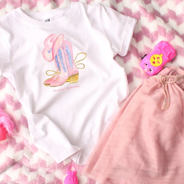 Western Cowgirl Pink Personalisiert T-Shirt (Von Creator hochgeladen)