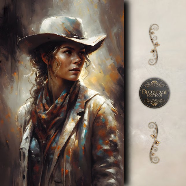 Western Cowgirl Portrait Art Decoupage Seidenpapier (Western Cowgirl Portrait Art Decoupage Tissue Paper)