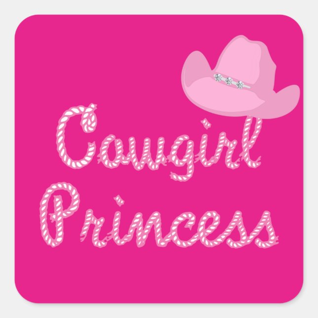 Western Cowgirl Princess Pink Hat Quadratischer Aufkleber (Vorderseite)