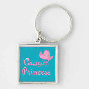 Western Cowgirl Prinzessin mit rosa Hut Schlüsselanhänger