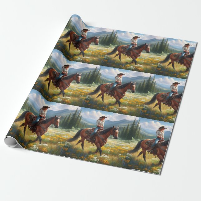 Western Cowgirl Reiten Geschenkpapier (Ungerollt)
