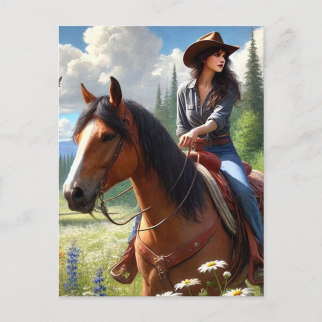 Western Cowgirl Reiten Postkarte (Vorderseite)