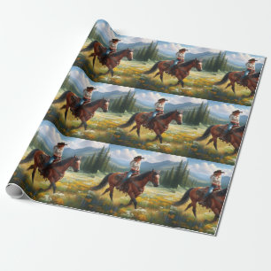 Western-Cowgirl-Reitpferd  Geschenkpapier