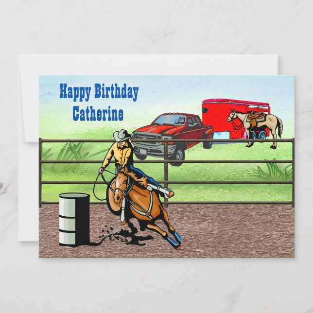 Western Cowgirl Rodeo Barrel Racer in Arena Einladung (Vorderseite)