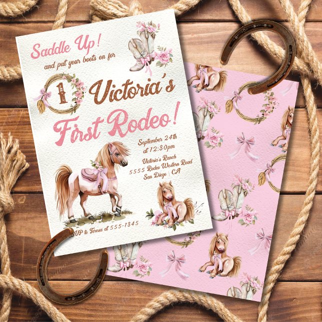 Western Cowgirl Rodeo Pink Bow Pony Birthday Einladung (Von Creator hochgeladen)