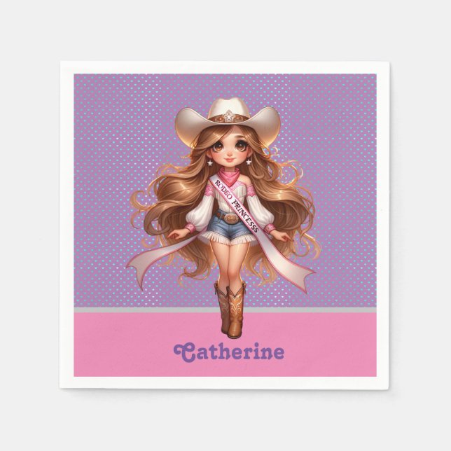 Western Cowgirl Rodeo Princess 1 Personalisiert Serviette (Vorderseite)