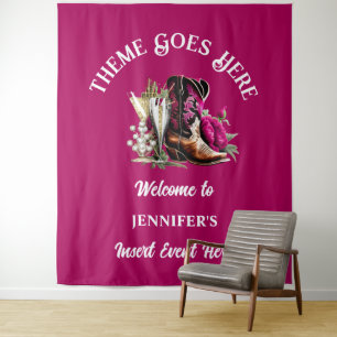 Western Cowgirl Stiefel magenta peony blubbly chic Wandteppich