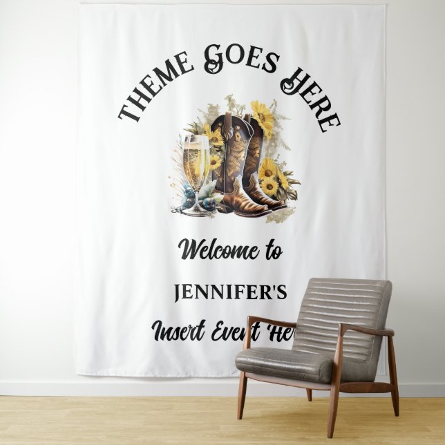 Western Cowgirl Stiefel Sonnenblumen blasen Land Wandteppich (Beispiel)