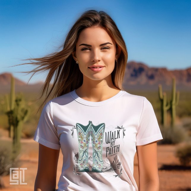 Western Cowgirl Stiefel zu Fuß durch den Glauben C Tri-Blend Shirt (Von Creator hochgeladen)