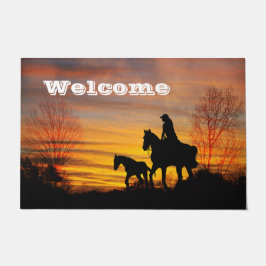 Western Cowgirl Sunset Horseback Door Mat Fußmatte