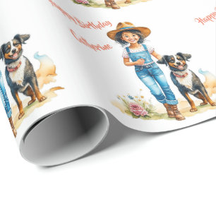 Western Cowgirl und Hund Personalisiert Geburtstag Geschenkpapier