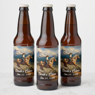 Western Cowgirl und Palomino Pferdeschehen Bierflaschenetikett
