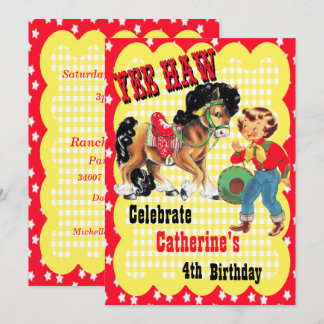 Western Cowgirl und Pferd Geburtstagsparty Einladu Einladung