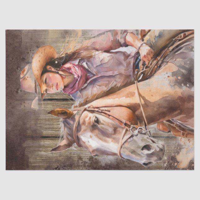 Western Cowgirl Watercolor Decoupage Seidenpapier (Vorderseite)
