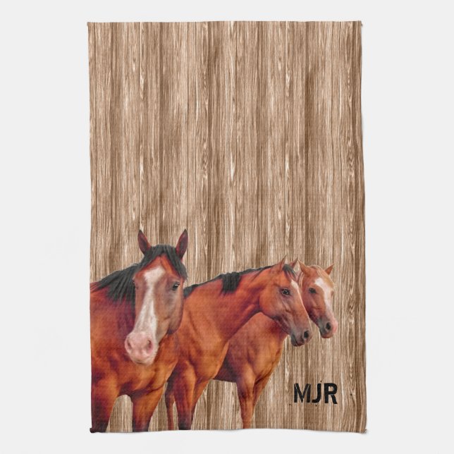 Western Cowgirl's Monogramm mit Pferden Geschirrtuch (Vertikal)