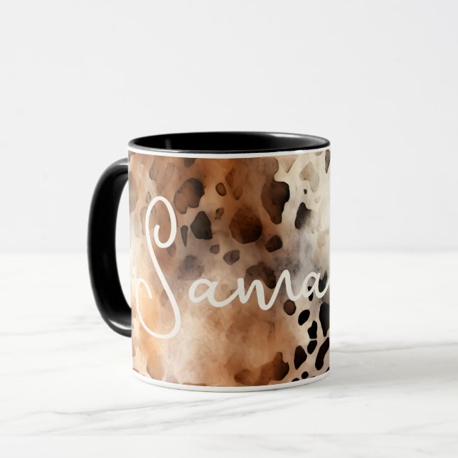 Western Cowhide Leopard Print Abstrakt Cowgirl Tasse (Vorderseite Links)