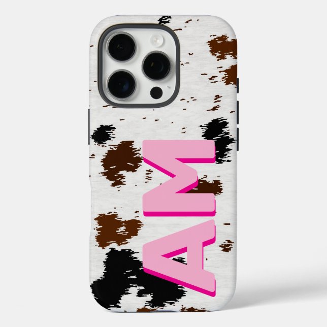 Western Cowhide Pink Shadow Mit Monogramm Case-Mate iPhone Hülle (Rückseite)