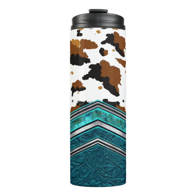 Western Cowhide & Turquoise Leather Tumbler Thermosbecher (Vorderseite)