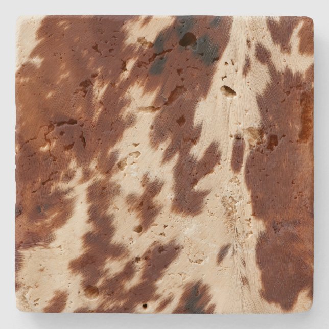 Western Cream Brown Black Cowhide Steinuntersetzer (Vorderseite)