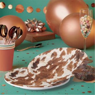 Western Cream Brown Cowhid Pappteller