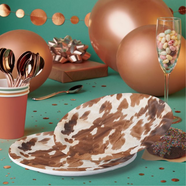 Western Cream Brown Cowhid Pappteller (Multi)