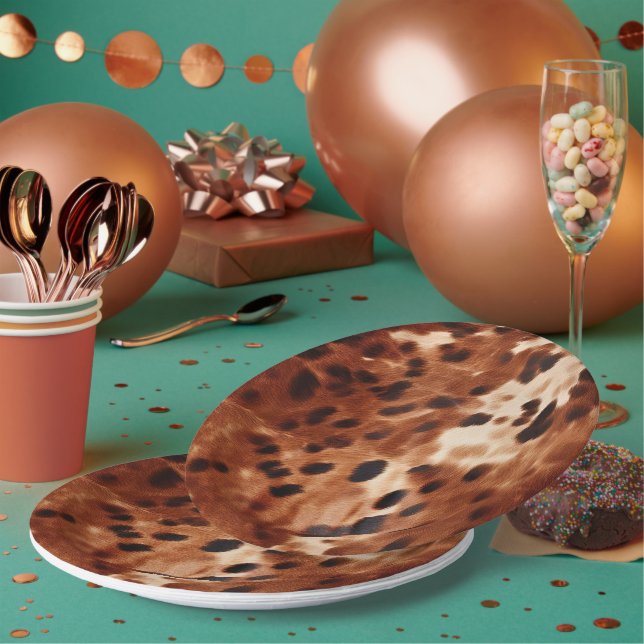 Western Creme Gepunktet Brown Black Cowhide Pappteller (Multi)