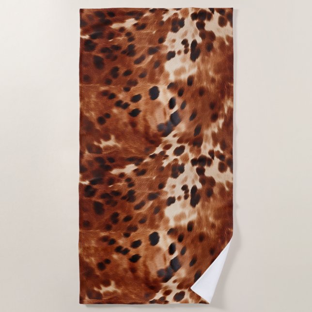 Western Creme Gepunktet Brown Black Cowhide Strandtuch (Vorderseite)