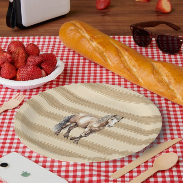 Western Creme Streifen Pferd Geburtstag Pappteller (Picknick)