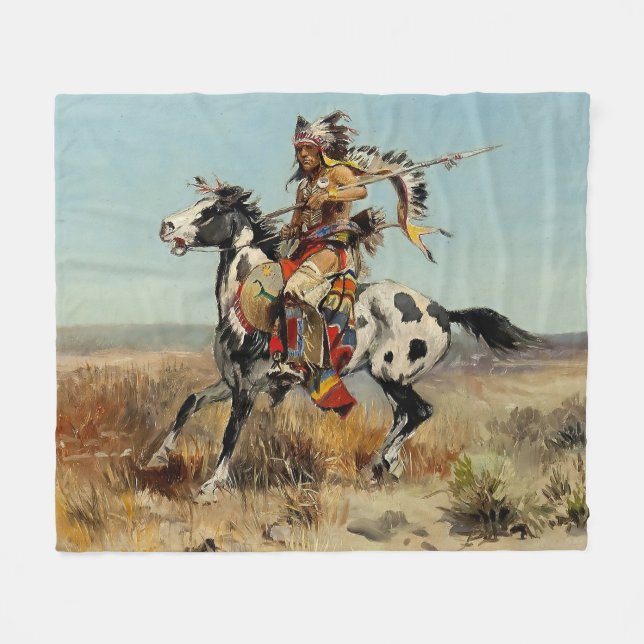Western "Dakota Chief" Art von Charles M. Russell Fleecedecke (Vorderseite (Horizontal))