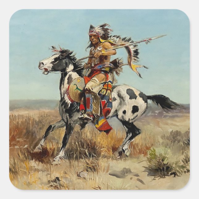 Western "Dakota Chief" Art von Charles M. Russell Quadratischer Aufkleber (Vorderseite)