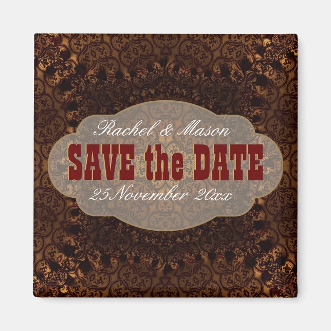 Western Damask Charm Save the Date Magnet (Vorne)