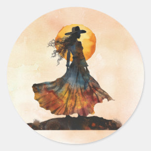 Western Dancing Woman Runder Aufkleber