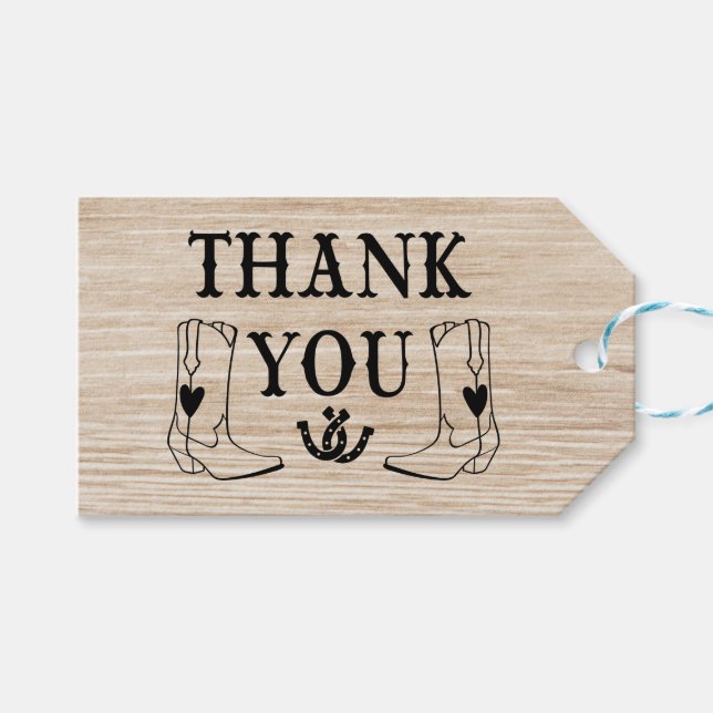 Western Dankeschön Wood Cowboy Boot Country Weddin Geschenkanhänger (Vorderseite (Horizontal))