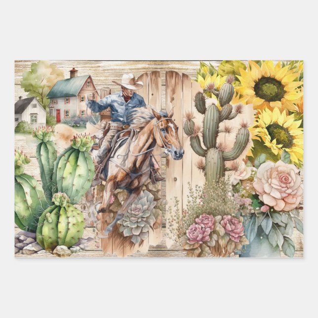 Western decoupage - Cowboysonnenblume rustikale Ra Geschenkpapier Set (Vorderseite 3)
