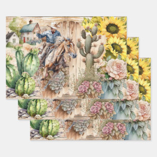 Western decoupage - Cowboysonnenblume rustikale Ra Geschenkpapier Set