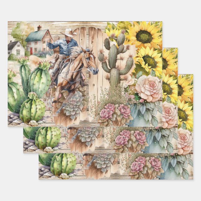 Western decoupage - Cowboysonnenblume rustikale Ra Geschenkpapier Set (Set)